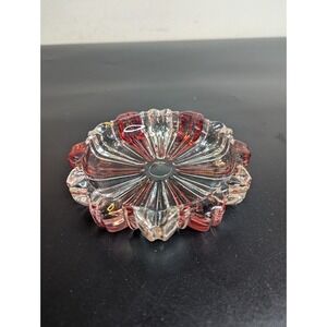 Vintage Old Cafe Striped Cranberry Glass Ashtray/Trinket Dish Anchor Hocking?